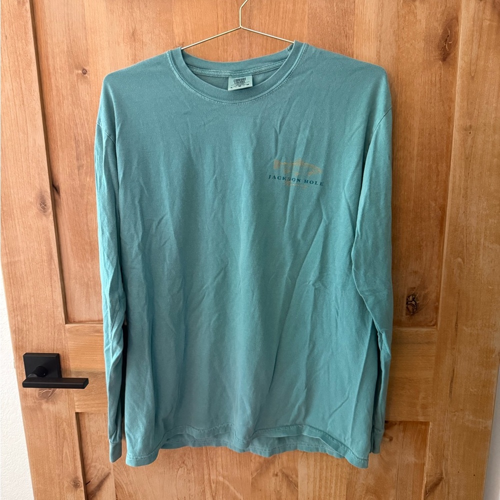 Men’s Jackson Hole Wyoming Long Sleeve Graphic Tee  – Teal Size Large